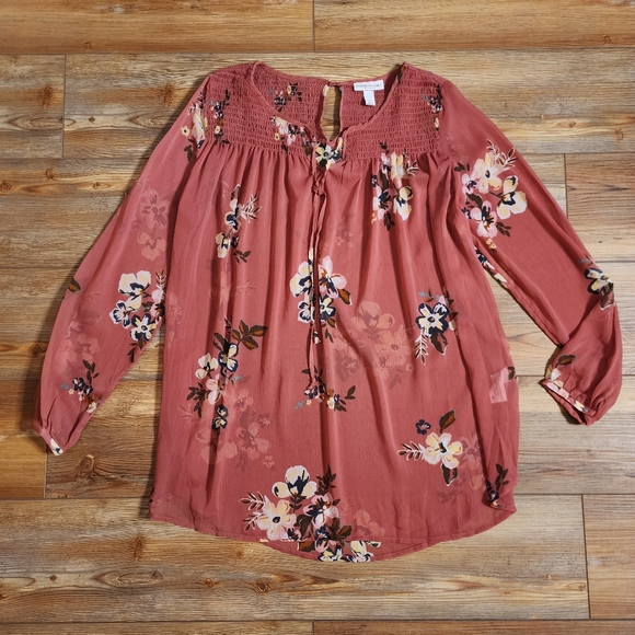 Liz Lange Tops - Liz Lange Maternity Women's Bouse Size M Pink Mauve Floral Long Sleeve Pullover